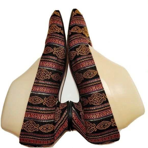 Neiman Marcus Roberto Vianni Sz 8.5 Woven Mexican Blanket Pattern Low Heel - Picture 5 of 11